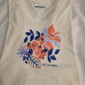 Columbia Cream Logo Tee with Blue Accent